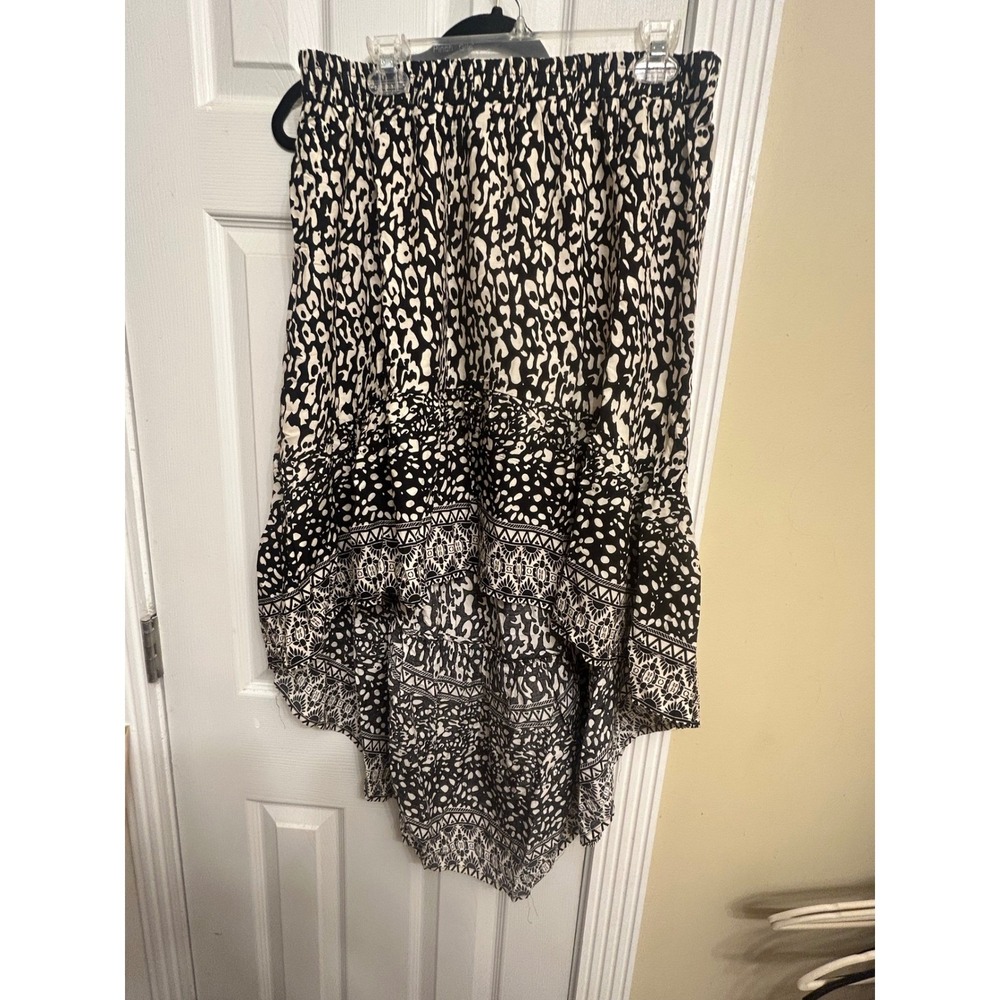 Umgee Womens XL Black White Animal Print Boho High Low Asymmetrical Skirt NWT